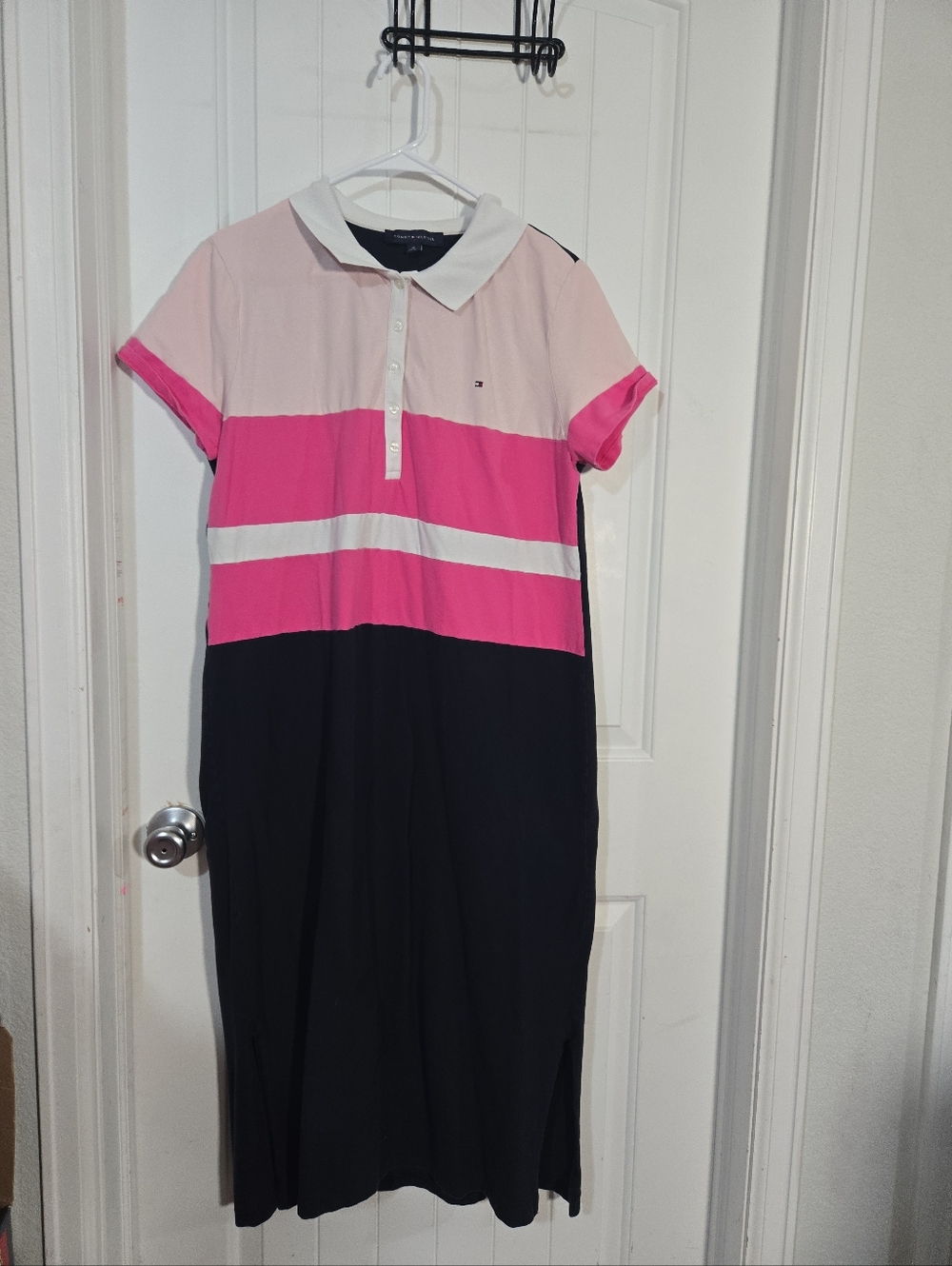 Tommy Hilfiger Polo Dress XL Colorblock Pink Navy Preppy Midi